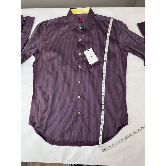 Robert Graham X Collection Garrott Purple Stripes Contrast Cuffs Collar Medium - Picture 7 of 13